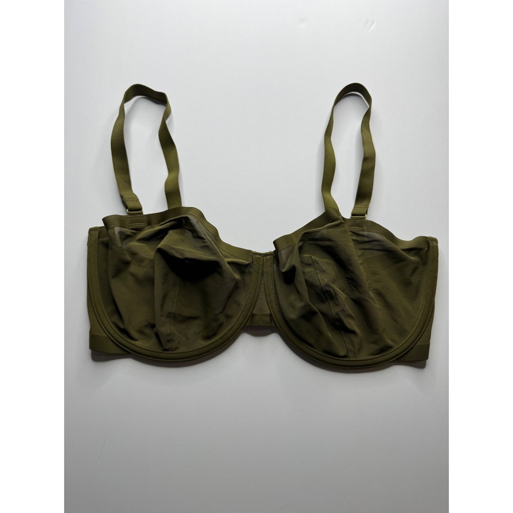 CUUP The Balconette Bra Moss Olive Green Mesh Unlined Underwire Womens Size 36G
